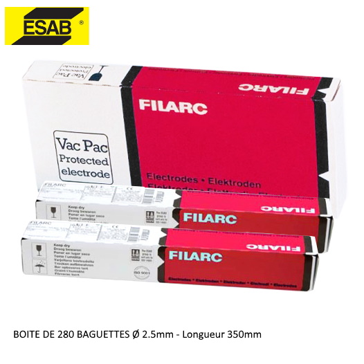 Baguette à souder HIRONDELLE 2.5mm , boite de 350 baguettes enrobées RUTILE, fusion douce, marque ESAB 