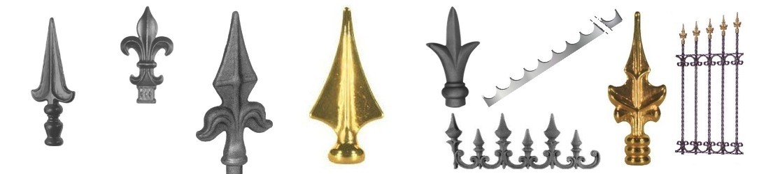 Pointes et Fers de lances ou fer de lance, barre de défense, en acier fer forgé, en laiton, en fonte et aluminium